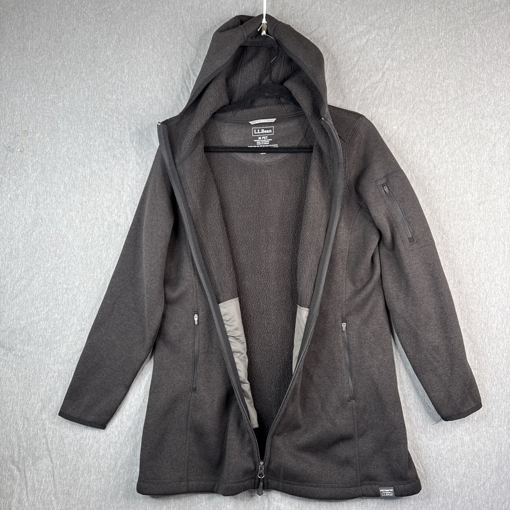 LL Bean Hoodie Sweatshirt Womens Medium Black Waffle Fleece Full Zip Jacket - Picture 6 of 7